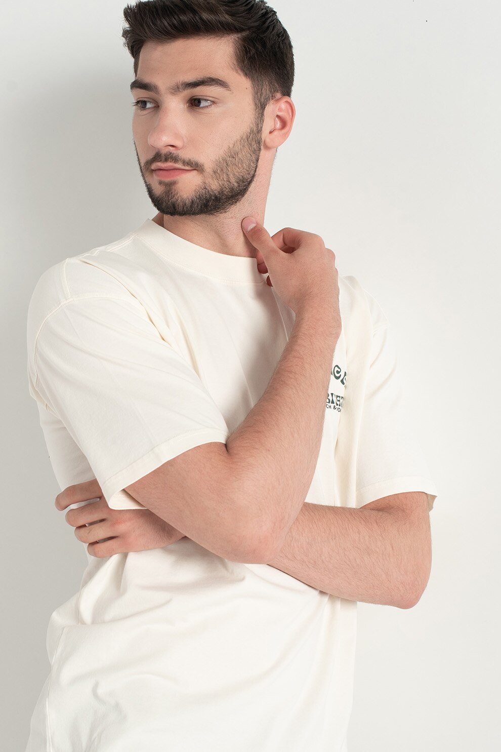 Scotch & Soda, Tricou de bumbac cu text si imprimeu logo, Alb prafuit/Verde britanic/Roz