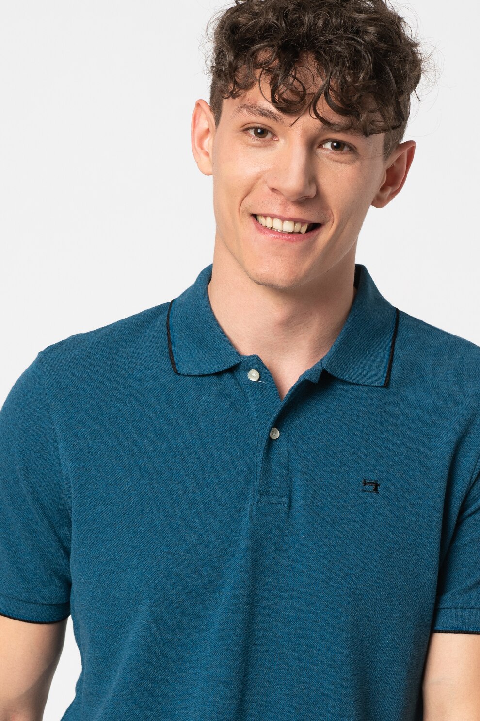 Scotch & Soda, Tricou polo de bumbac organic, Albastru petrol, S