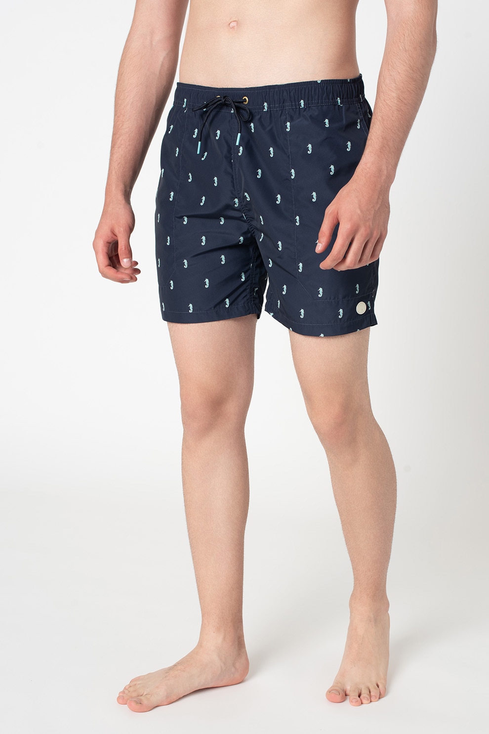 Scotch & Soda, Pantaloni scurti de baie cu imprimeu grafic, Bleumarin/Verde persan/Alb