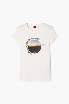 s.Oliver, Tricou cu decolteu la baza gatului si imprimeu foto, Alb s.Oliver, Tricou cu decolteu la baza gatului si imprimeu foto, Alb