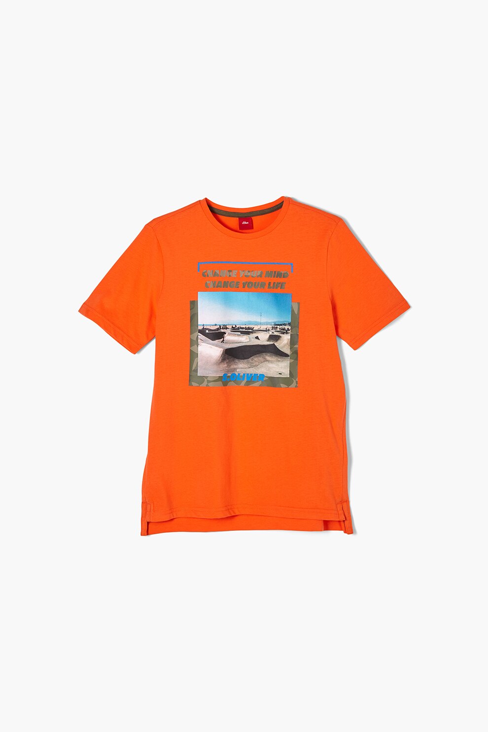 s.Oliver, Tricou cu decolteu la baza gatului si terminatie asimetrica, Oranj mandarina, 134-140 CM