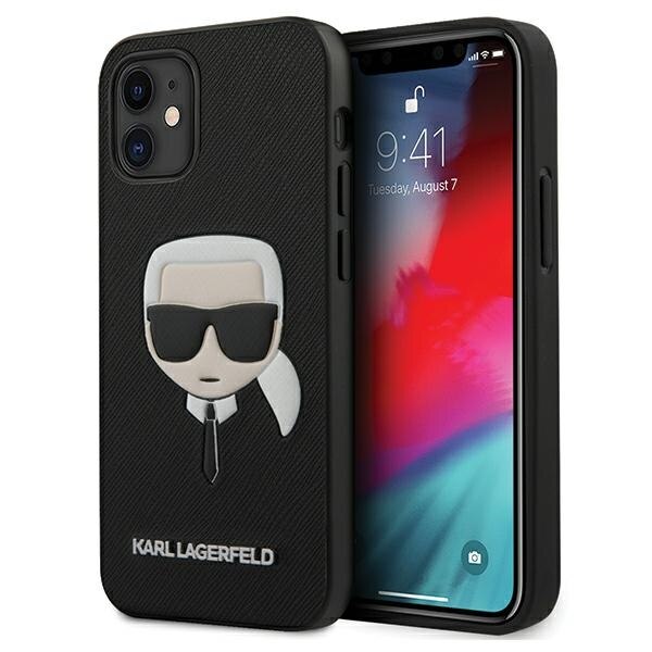 Husa compatibila cu iPhone 12 Mini Karl Lagerfeld Saffiano Ikonik Karl`s Head black