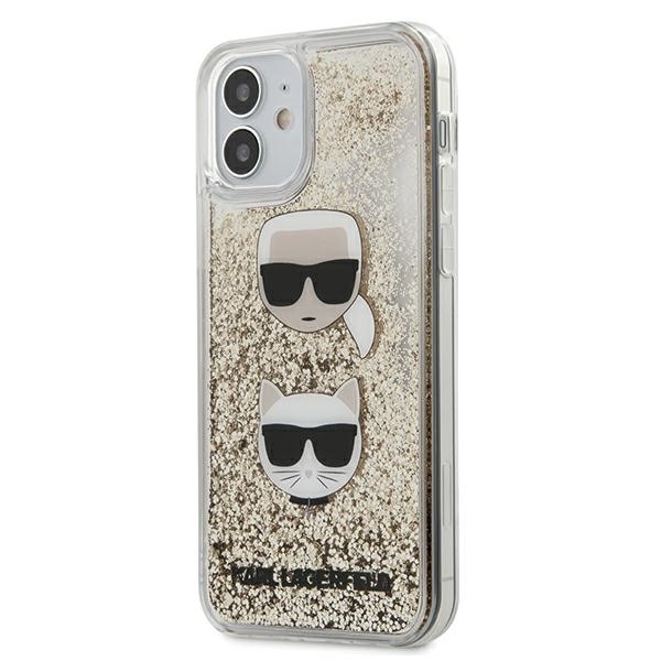 Husa compatibila cu iPhone 12 Mini Karl Lagerfeld Liquid Glitter Karl&Choupette gold