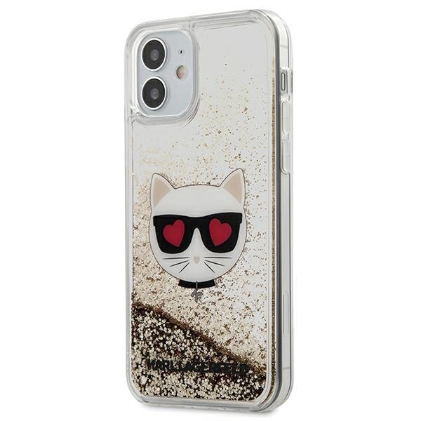 Husa compatibila cu iPhone 12 Mini Karl Lagerfeld Liquid Glitter Choupette gold