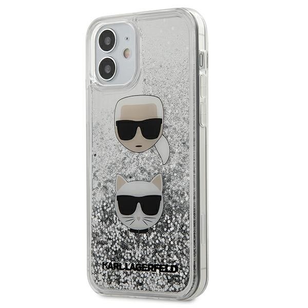 Husa compatibila cu iPhone 12 Mini Karl Lagerfeld Liquid Glitter Karl&Choupette silver
