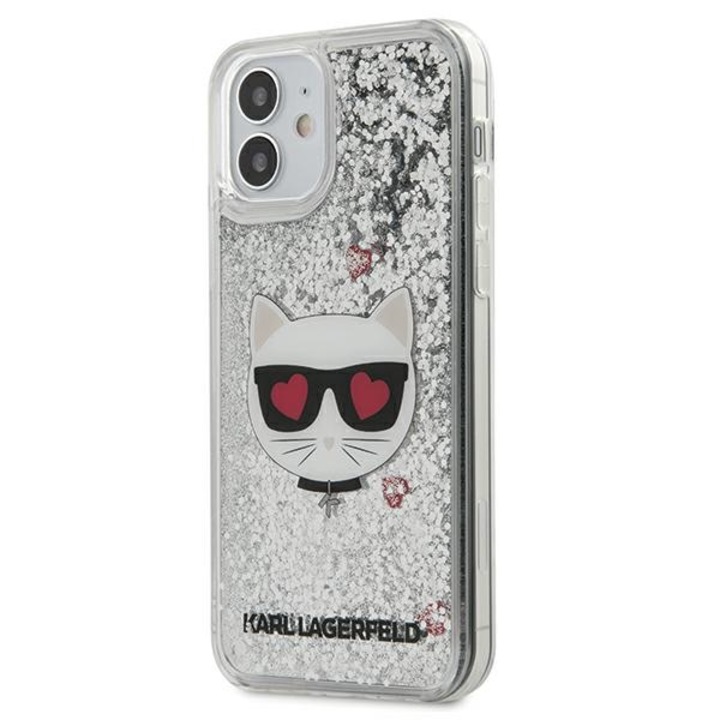 Калъф, съвместим с iPhone 12 Mini Karl Lagerfeld Liquid Glitter Choupette сребрист