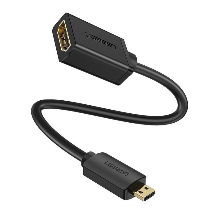 Adaptor video UGREEN 20134 Micro HDMI tata - HDMI mama, 4K, 20cm, Negru
