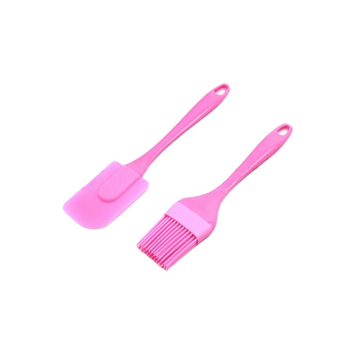 Set 2 ustensile de bucatarie, pensula + paleta, silicon, roz