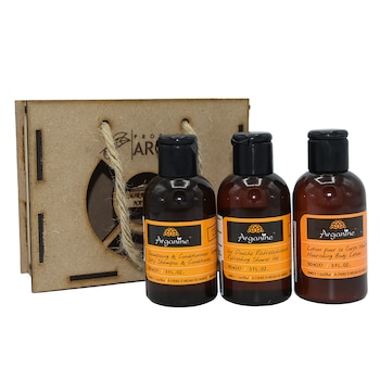 Set cadou rustic, cutie lemn, Sampon&Balsam cu ulei de argan, Arganine, 90 ml+ Gel de dus cu ulei de argan, Arganine, 90 ml+ Lotiune de corp cu ulei de argan, Arganine, 90 ml Set cadou rustic, cutie lemn, Sampon&Balsam cu ulei de argan, Arganine, 90 ml+ Gel de dus cu ulei de argan, Arganine, 90 ml+ Lotiune de corp cu ulei de argan, Arganine, 90 ml