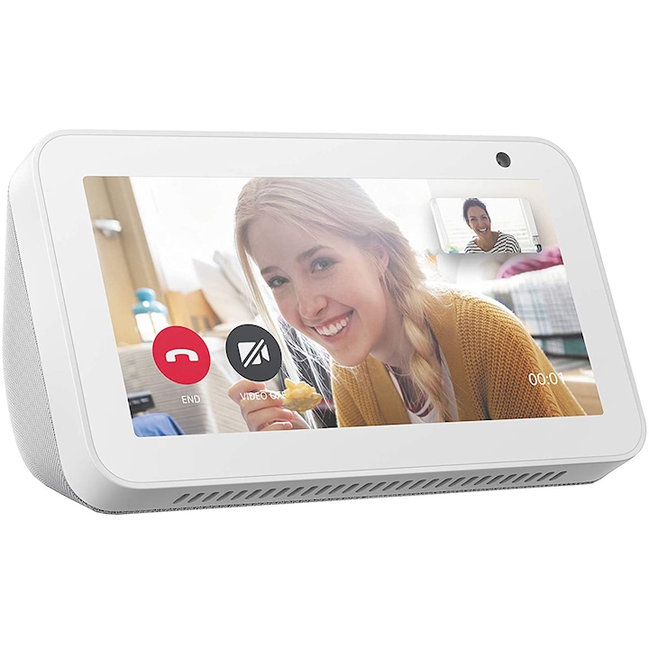 Boxa inteligenta Amazon Echo Show 5, Touchscreen 5.5", Camera 1MP, 4W, Wi-Fi, Microfon, Alb