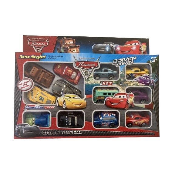 Set 12 masini tip Cars scara 1/64 pull back and release