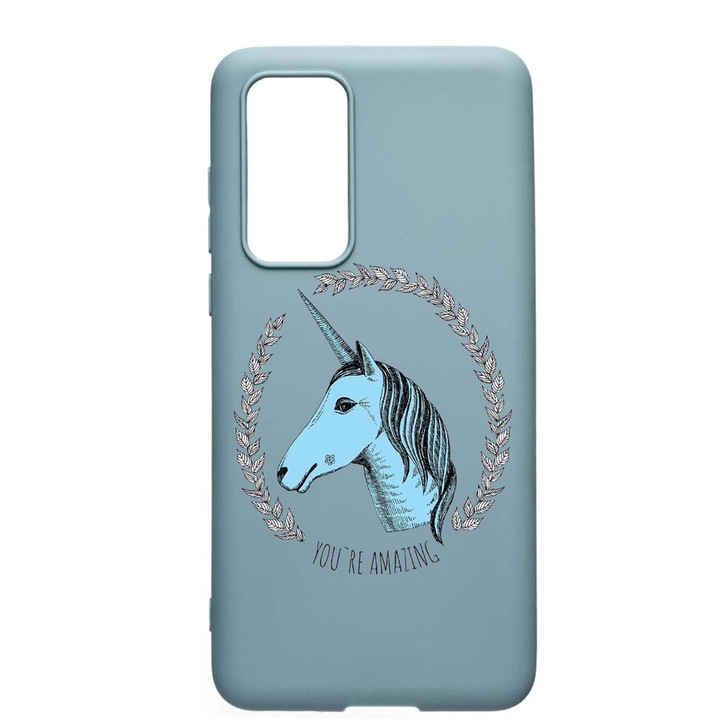 Калъф Huawei P40, Unicorn - You're amazing, устойчивост на износване, противоплъзгащ се, премиум силикон, Cornflower, CF519