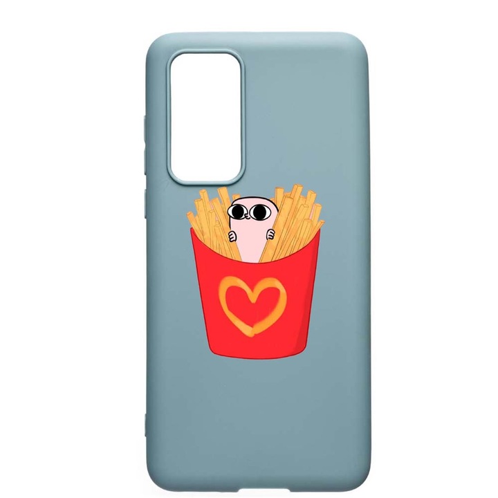 Huawei P40, I Love Chips, Устойчив на износване, Противоплъзгащ се, Премиум силиконов калъф, Cornflower, CF602