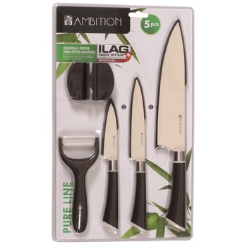 Set cutite 5 piese, peliator, ascutitor, Ambition Pure Line Set cutite 5 piese, peliator, ascutitor, Ambition Pure Line