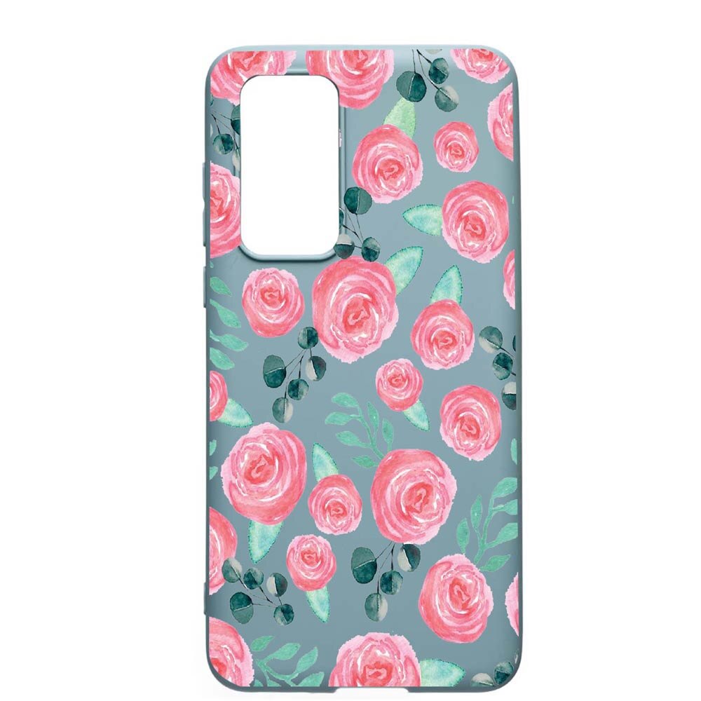 Husa Huawei P40, Rose Pattern, rezistenta la uzura, anti-alunecare, din silicon Premium, Cornflower, CF640