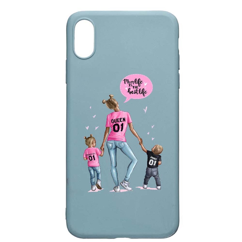 Husa Apple iPhone XS Max, Mom Life, rezistenta la uzura, anti-alunecare, din silicon Premium, Cornflower, CF557