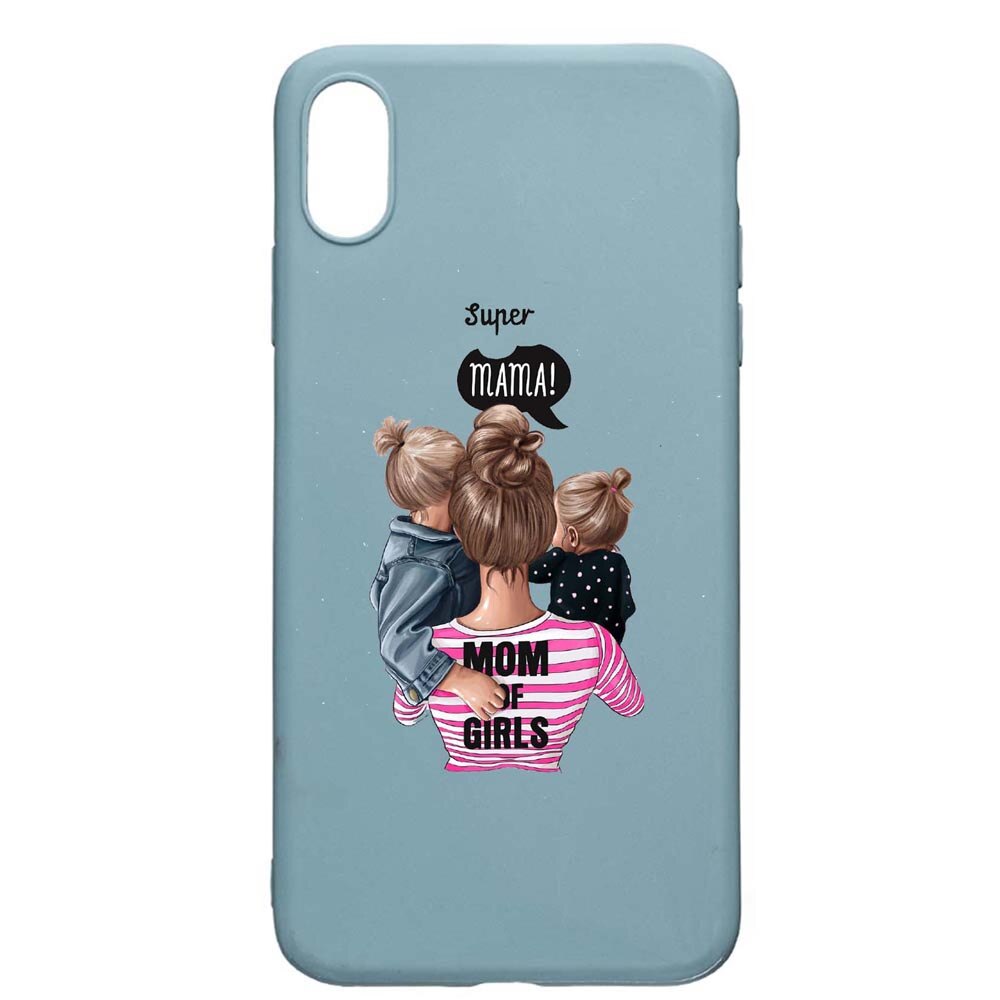 Husa Apple iPhone XS / X, Super Mama, rezistenta la uzura, anti-alunecare, din silicon Premium, Cornflower, CF556
