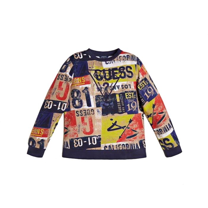 Bluza baiat, Guess, multicolor, cu manseta la maneca si in talie