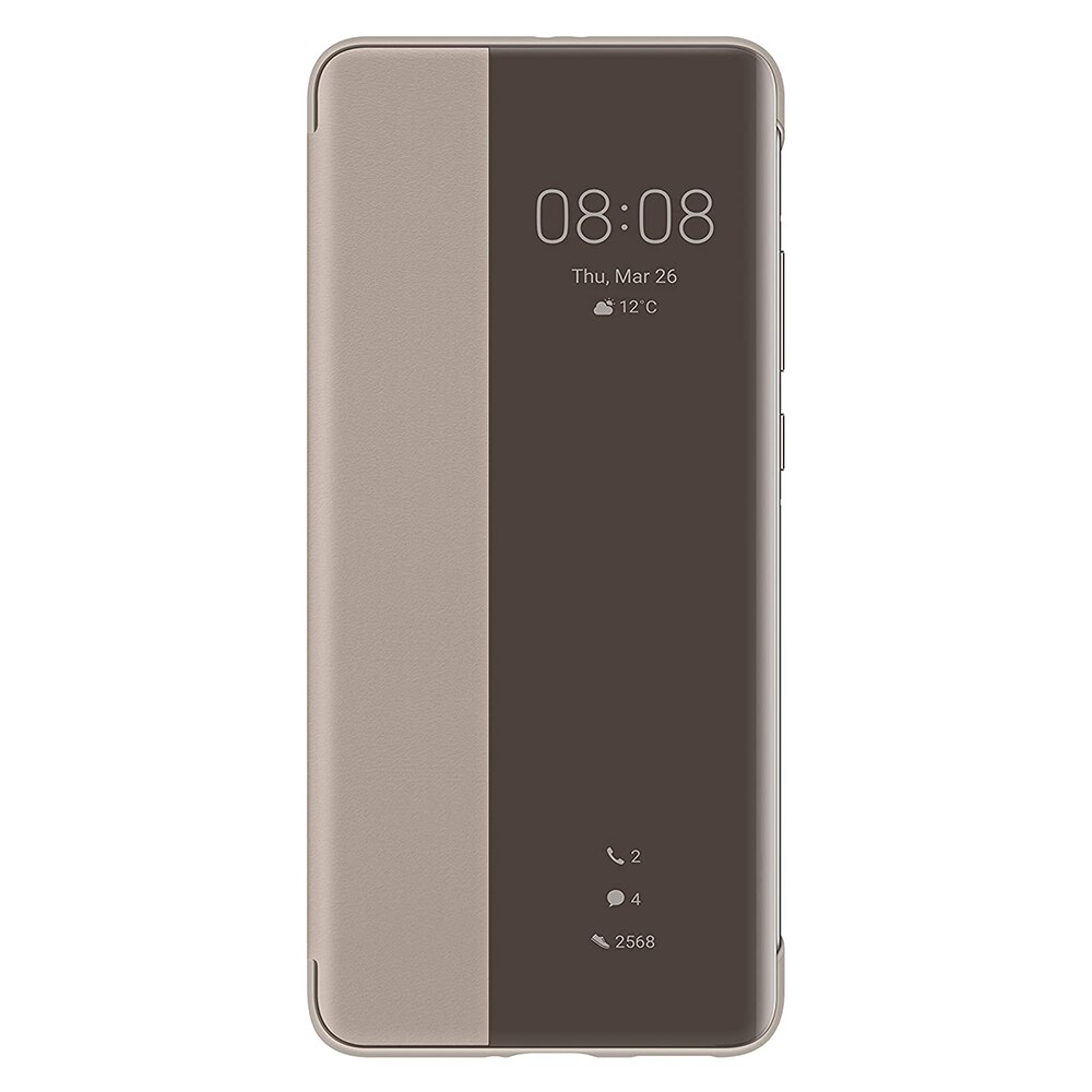 Husa Originala Smart View pentru Huawei P40 Pro, Flip Cover, PU + PC, Bej