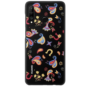 Husa Originala Huawei, PU Case pentru Huawei P30 Lite, Back Cover, Floral Black Husa Originala Huawei, PU Case pentru Huawei P30 Lite, Back Cover, Floral Black