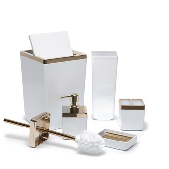 Set Accesorii de Baie, TOSKANA, Alb Auriu, 5 piese Set Accesorii de Baie, TOSKANA, Alb Auriu, 5 piese