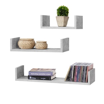 Set trei rafturi perete Venessia B, en.casa, trei masuri diferite, PAL melaminat, 6 Kg, gri beton Set trei rafturi perete Venessia B, en.casa, trei masuri diferite, PAL melaminat, 6 Kg, gri beton