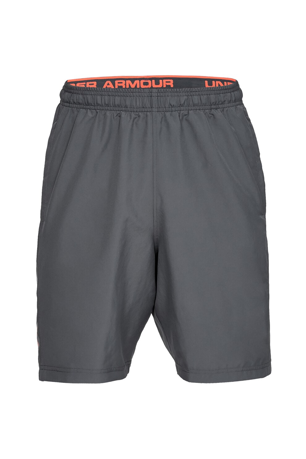 Under Armour, Bermude lejere cu imprimeu logo pentru fitness Woven Wordmark, Gri inchis