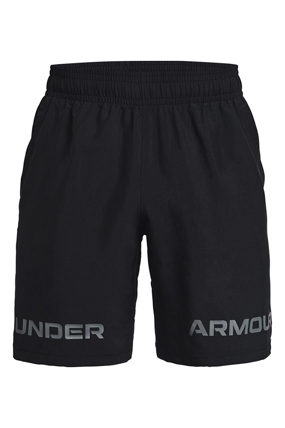 Under Armour, Pantaloni scurti lejeri cu imprimeu logo pentru fitness Woven Graphic Wordmark, Negru/Gri