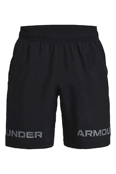 Under Armour, Pantaloni scurti lejeri cu imprimeu logo pentru fitness Woven Graphic Wordmark, Negru/Gri Under Armour, Pantaloni scurti lejeri cu imprimeu logo pentru fitness Woven Graphic Wordmark, Negru/Gri