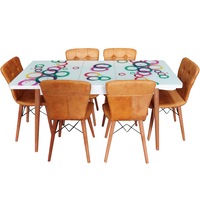 set masa extensibila picioare lemn blat sticla securizata 6 scaune tapitate fusion homs mustar-multicolor 80x 170 cm imagen 56_0_
0
