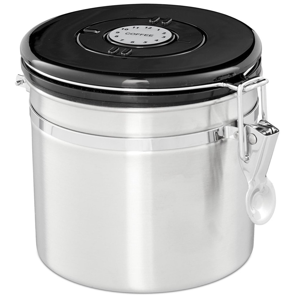 Recipient cafea Relaxdays, capac ermetic, cu data reglabila, inox, 900 ml, d 12,5, h 12.5 cm