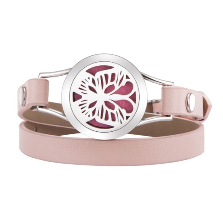 Bratara argintie pentru aromaterapie cu uleiuri esentiale model fluture