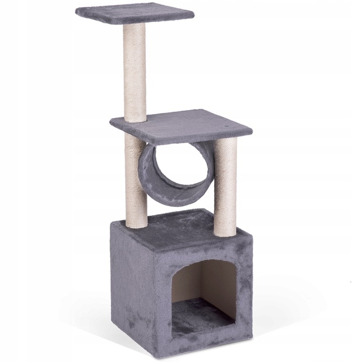 Ansamblu de joaca din sisal pentru pisici Pethaus, inaltime 93 cm, gri deschis