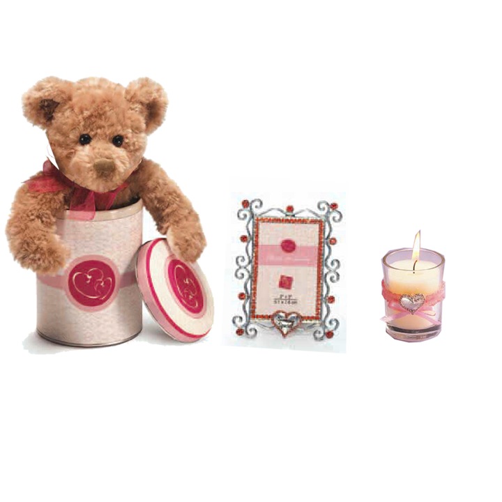 Подаръчна комплект Chippo 39051, С мече, Фоторамка и ароматен свещ, За Св Валентин, Многоцветен
