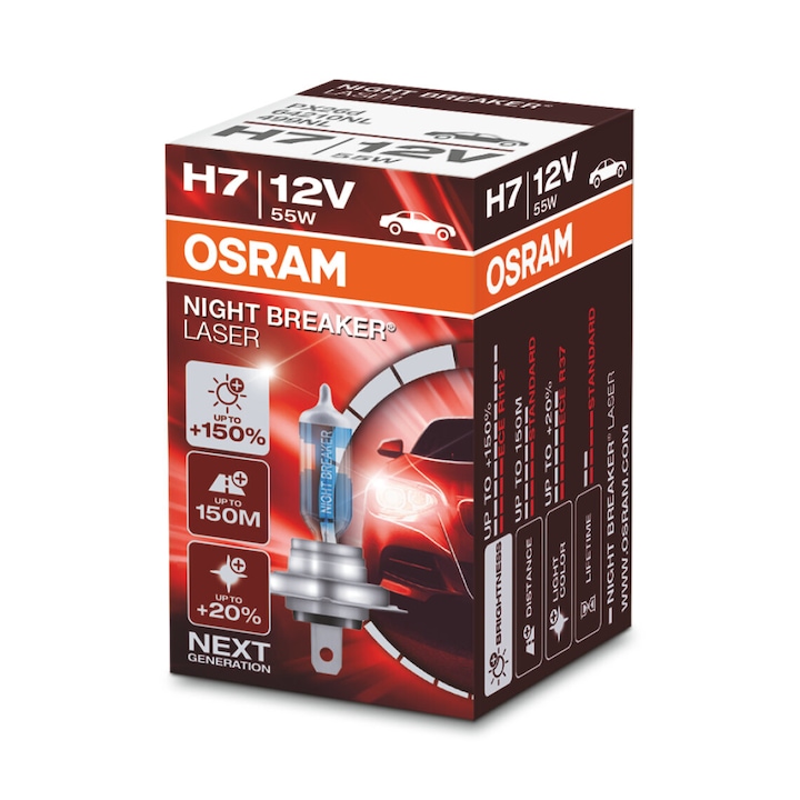 Osram - Halogén fényszóró izzó, H7 Night Breaker Laser Next Gen + 150%, 55W, 12V