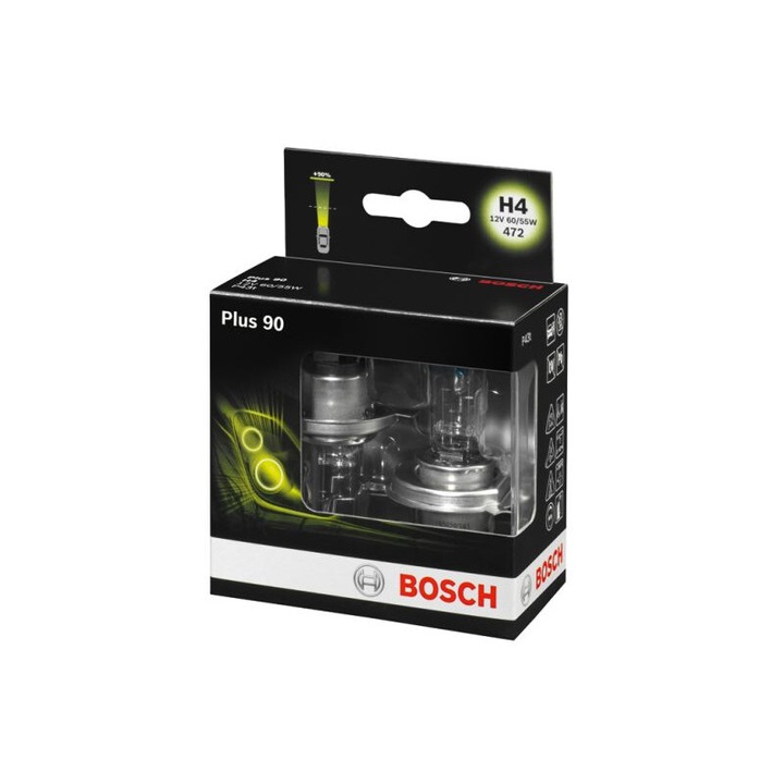 Bosch - Halogén lámpa izzó 2db szett, H4 Plus 90, 12V, 60 / 55W