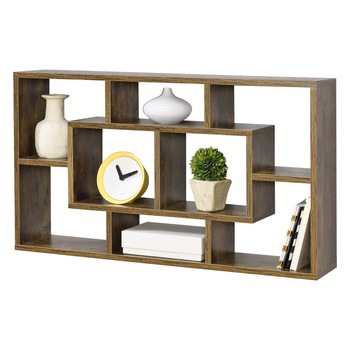 Raft perete Saputit DH, en.casa, 85 x 16 x 48 cm, PAL melaminat, 9 Kg, efect lemn inchis cu 8 compartimente depozitare Raft perete Saputit DH, en.casa, 85 x 16 x 48 cm, PAL melaminat, 9 Kg, efect lemn inchis cu 8 compartimente depozitare