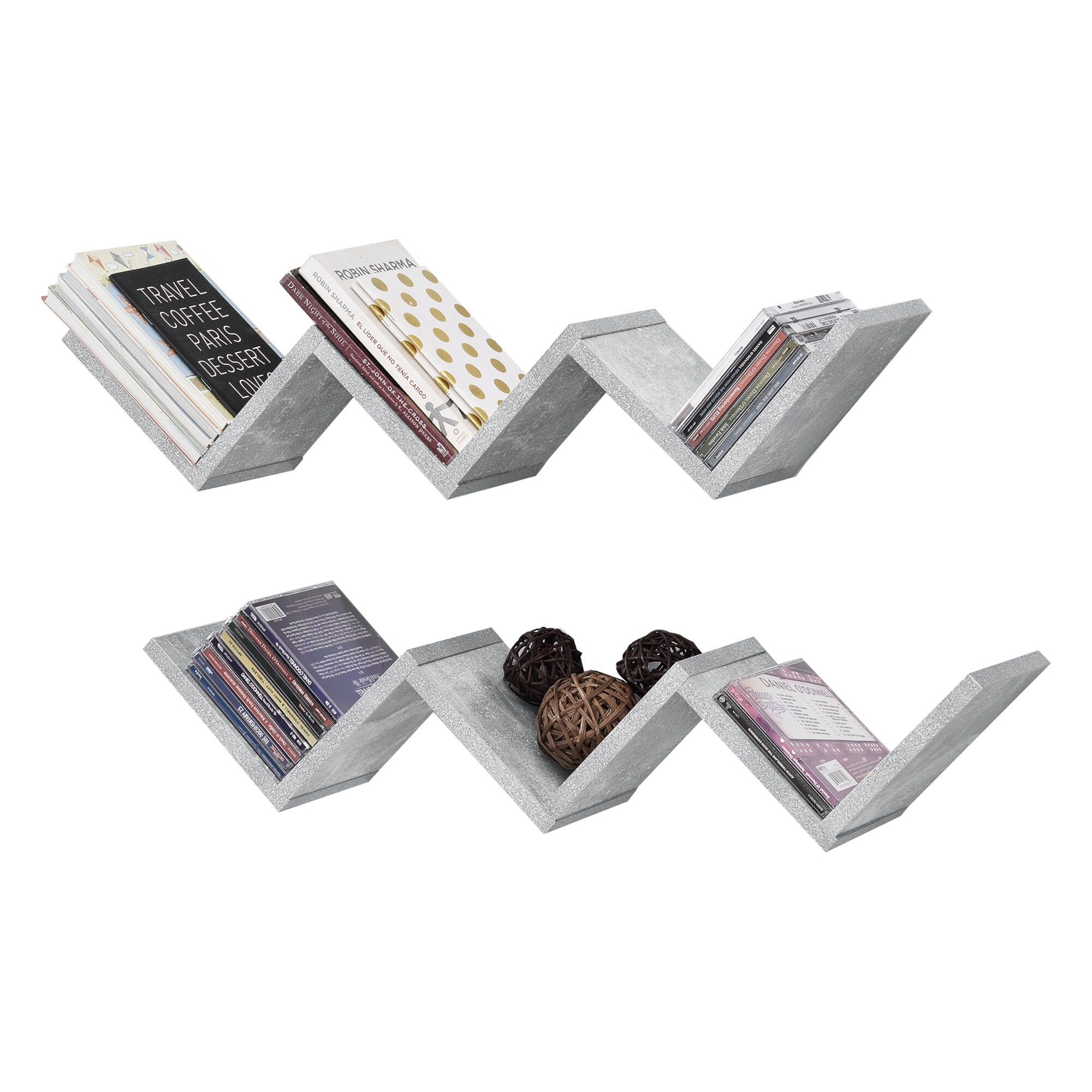 Set doua bucati raft perete Askim B, en.casa, 71,5 x 15 x 14 cm, PAL melaminat, 4 Kg, gri beton