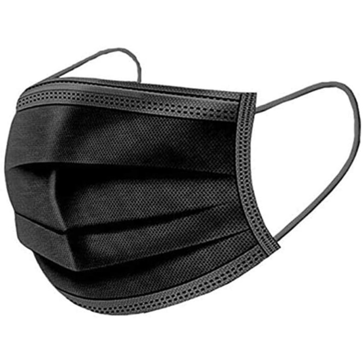 Black Háromrétegű szájmaszk készlet, 10 db/csomag , fekete, 3 rétegű sebészeti maszk