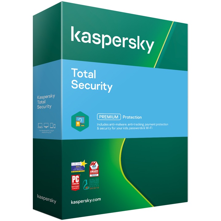 Kaspersky Total Security, új licenc, 1 év, 1 eszköz, kiskereskedelmi csomagolásban