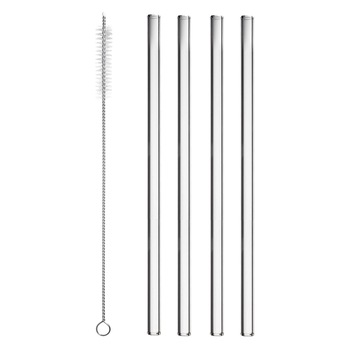 Set 4 Paie din sticla transparenta reutilizabile cu perie, 20 cm Set 4 Paie din sticla transparenta reutilizabile cu perie, 20 cm