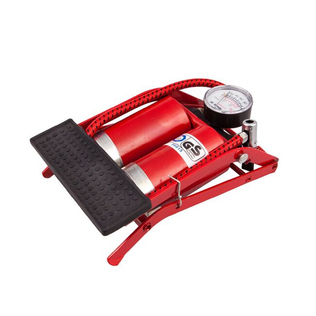 Pompa aer de picior 4Cars, cu doi cilindri si manometru, rosu