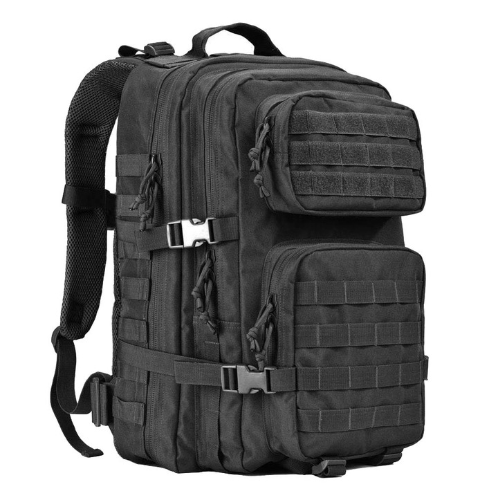 Rucsac militar, 45L, 600D polyester, steag tricolor, negru