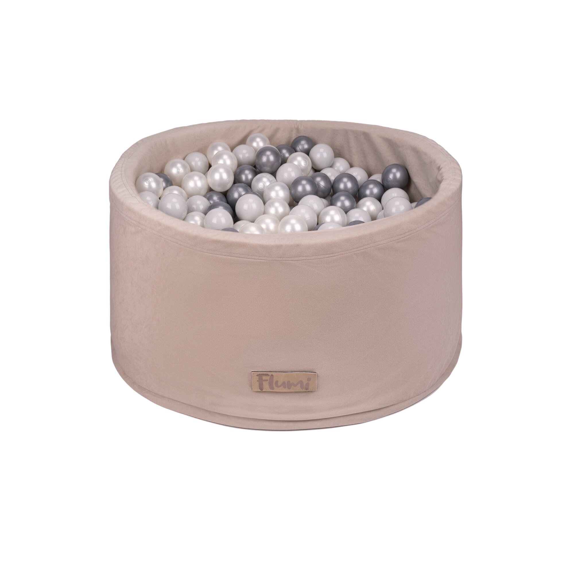 Piscina Uscata Pentru Copii 200 Bile , 90X40 CM, Catifea Bej, Bile Gri