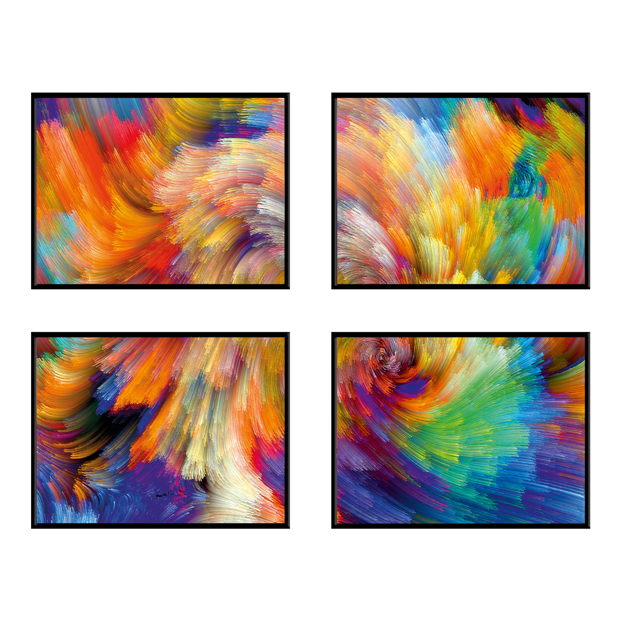 Set de 4 tablouri abstracte Vibrant, 40x30cm, PVC, rama din lemn