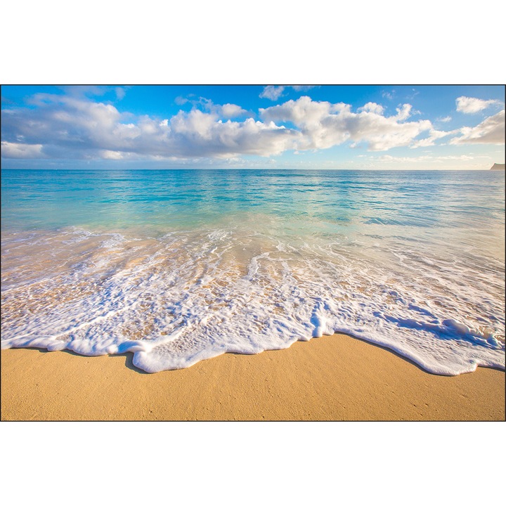 Fototapet Plaja Albastru Mare Valuri 270cm x 180cm Cer, Nori, Natura, Vedere, Peisaj, Efect 3D, Dormitor