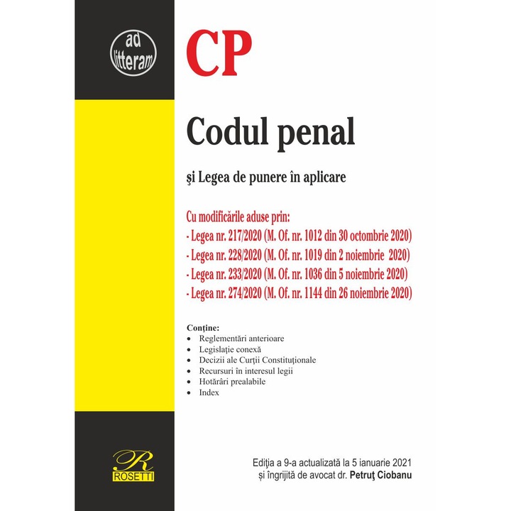 Codul penal si Legea de punere in aplicare - 5 ianuarie 2021 - Petrut Ciobanu