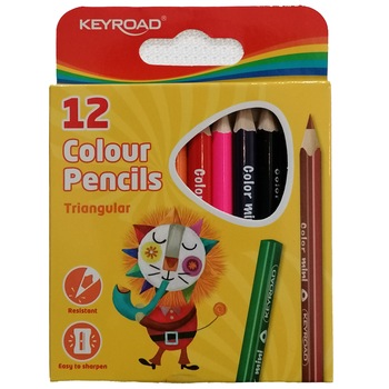 Set 12 Mini Creioane Colorate, Keyroad , Triunghiulare, Varf Rezistent 3 mm Set 12 Mini Creioane Colorate, Keyroad , Triunghiulare, Varf Rezistent 3 mm
