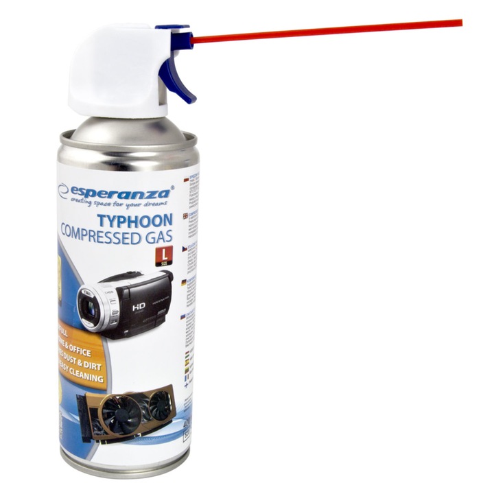 Aer comprimat 400 ml, cu sistem tip pistol, Esperanza Typhoon L Gun, pentru curatare dispozitive