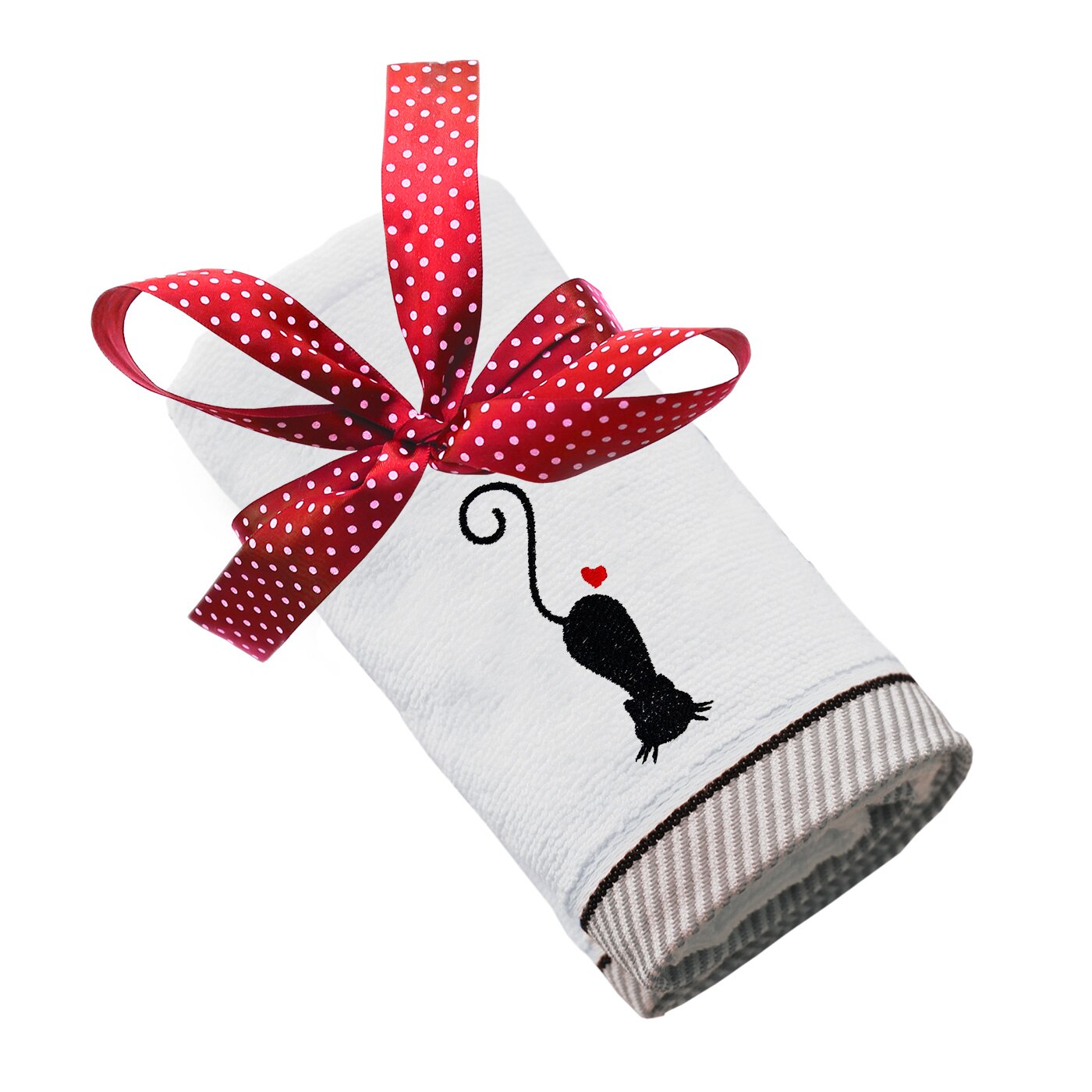 Prosop bumbac, LWS, brodat, model Pisicuta indragostita lws_1565, alb, 100x150 cm